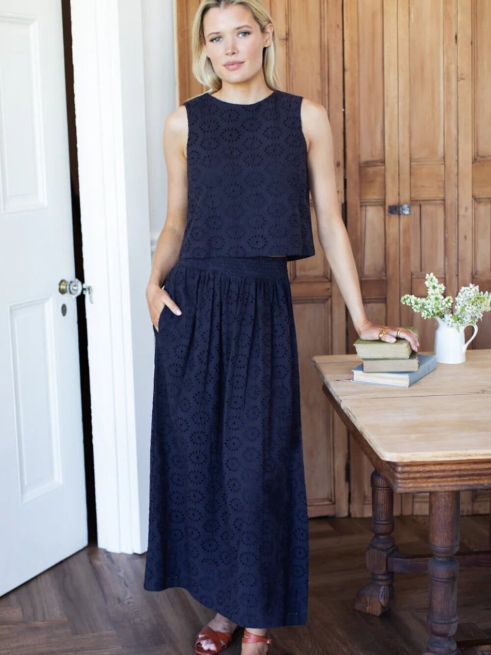 Emerson Fry Wide Hem Skirt - Midnight Eyelet